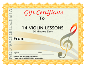 14 Violin Lessons Gift Certificate